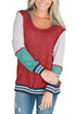 Sexy Varsity Striped Purplish Red Colorblock Hoodie